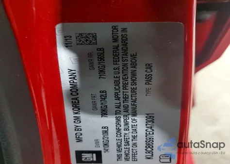 2014 Chevrolet Spark Ls из США, поврежденный, VIN KL8CB6S97EC473091